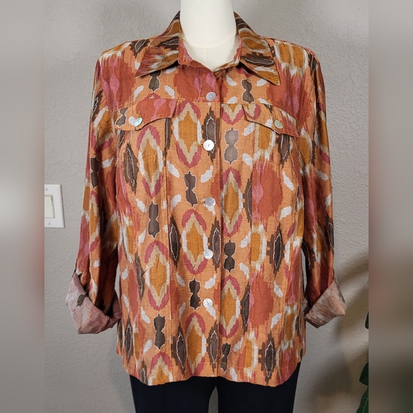 RUBY RD. Rust Southwestern Print Button Up Shirt Jacket  - Plus Size 18W - Picture 3 of 11